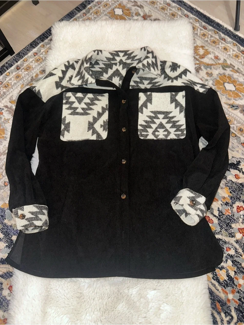 Midnight Bazaar Patchwork Buttoned Corduroy Shacket